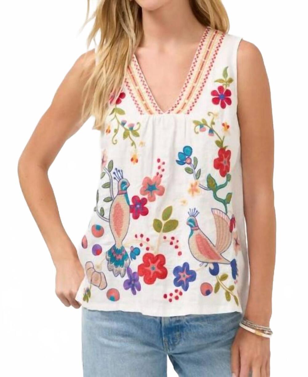 NEW JOHNNY WAS vneck shirred linen tank in white